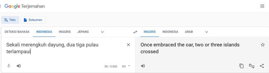 Contoh hasil terjemahan Google Translate Indonesia ke Inggris