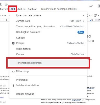 cara menerjemahkan jurnal bahasa Inggris dengan Google Drive