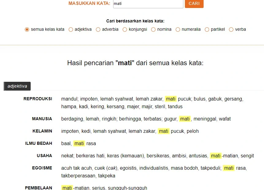 Contoh Penggunaan Tesaurus Tematis Bahasa Indonesia